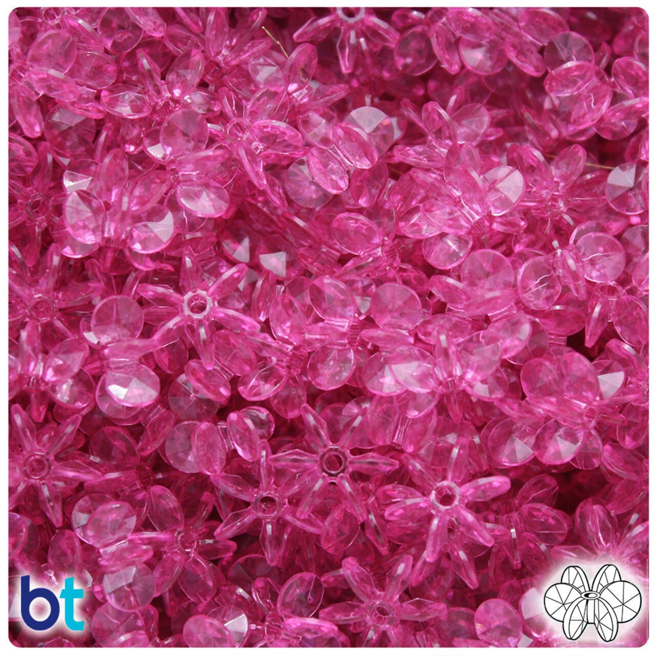 BeadTin Fuchsia Transparent 12mm SunBurst Plastic Craft Beads (450pcs)